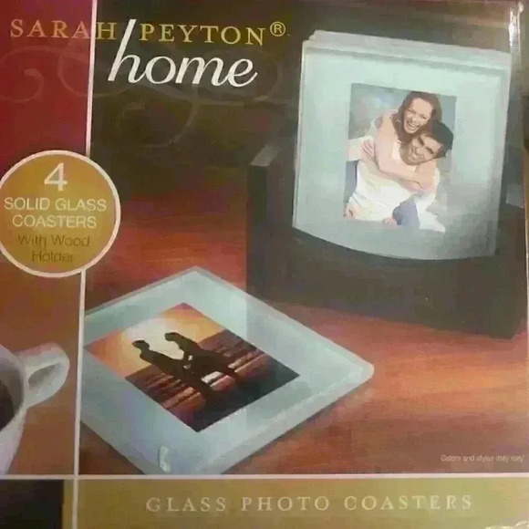 Set of 4 Frosted Glass Photo Coasters with Wood Stand by Sarah Peyton Home - Picture 2 of 14